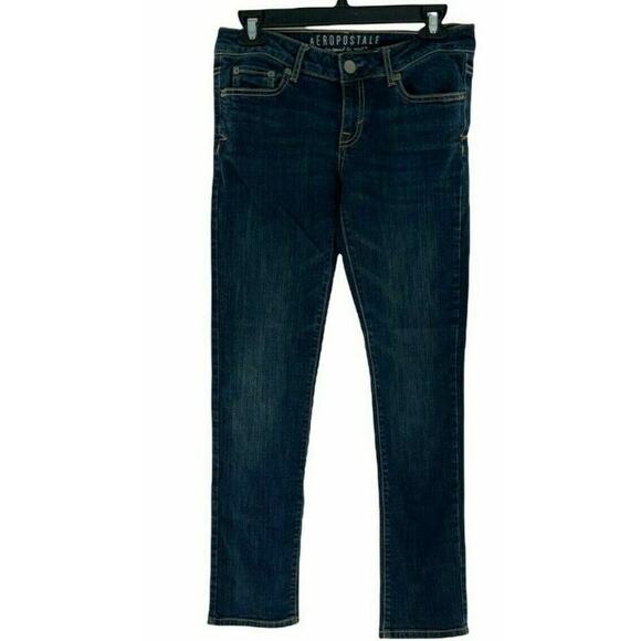Aeropostale Women's Blue Dark Wash Regular Straight Leg Denim Jeans Size 2 Short - Picture 1 of 8